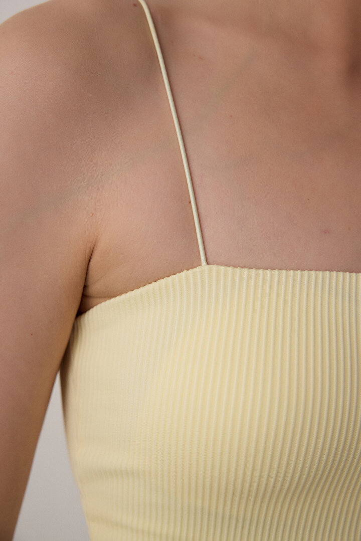 Crop Rib Pastel Sarı Üst - 2