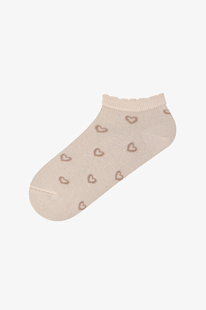 5 Çift Pamuklu Kalp Desenli Fırfırlı Patik Çorap - 2