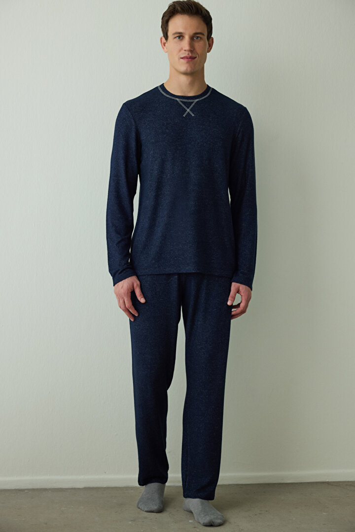 Lacivert Erkek Basic Uzun Kollu Pijama Takımı - 1