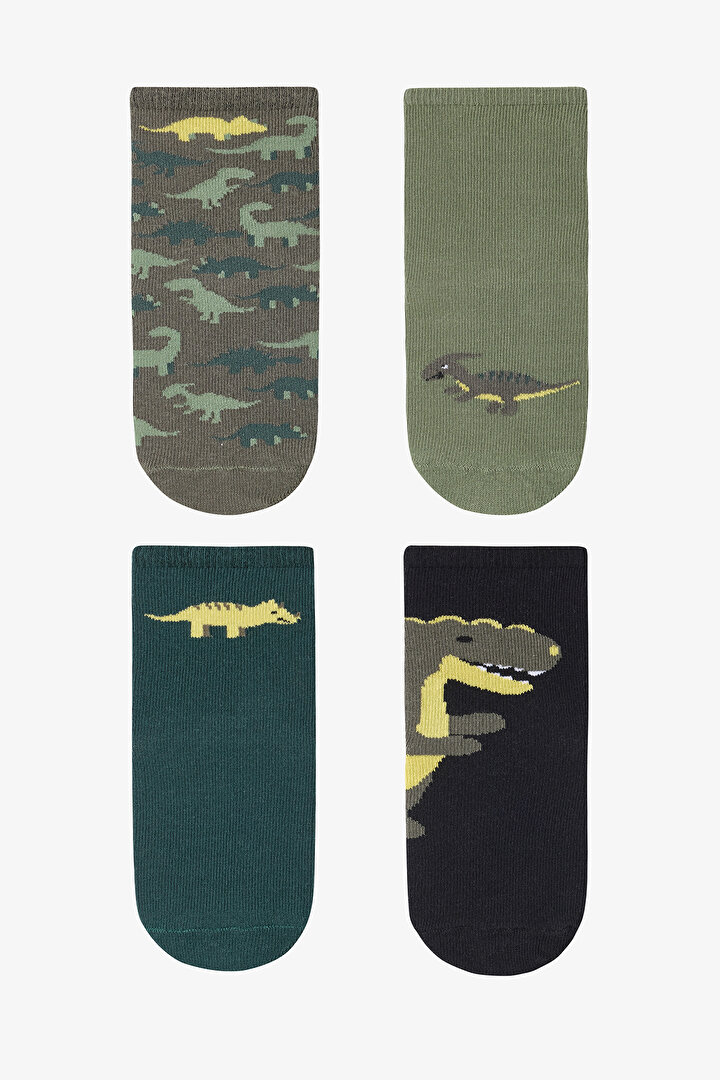 Çok Renkli Erkek Çocuk Green Dino 4lü Soket Çorap - 1