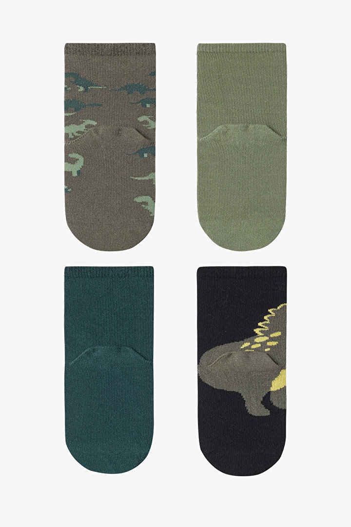Çok Renkli Erkek Çocuk Green Dino 4lü Soket Çorap - 2