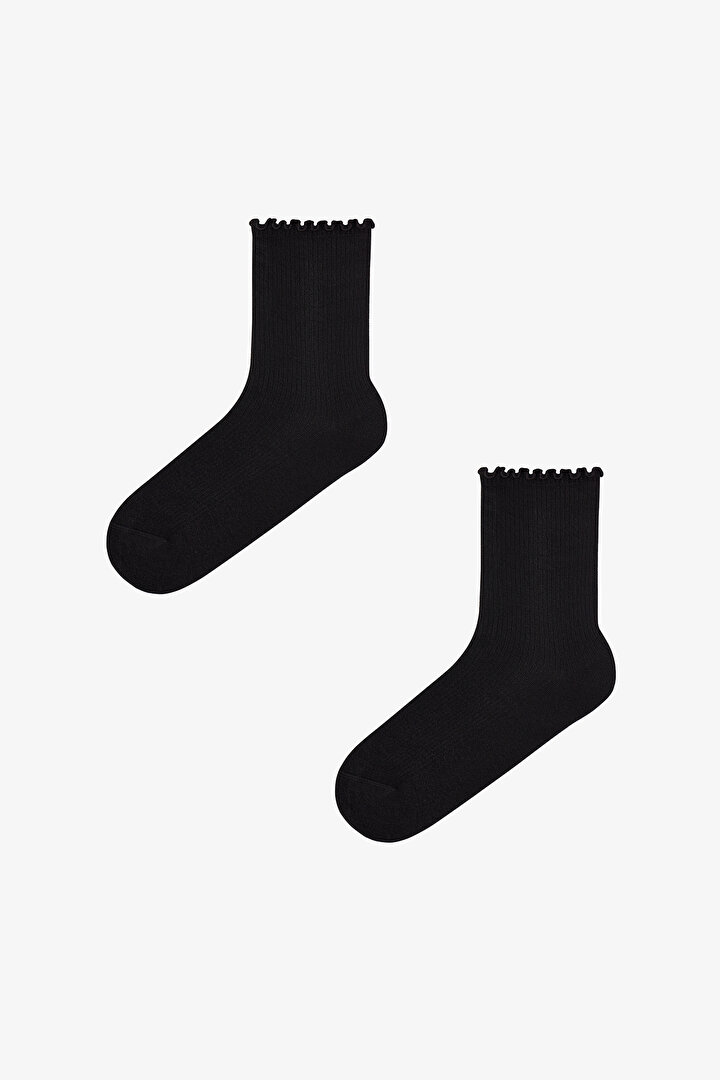 Black Classy Frill 2 Pack Ankle Socks - 1