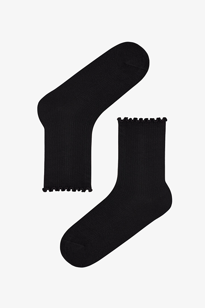 Black Classy Frill 2 Pack Ankle Socks - 2