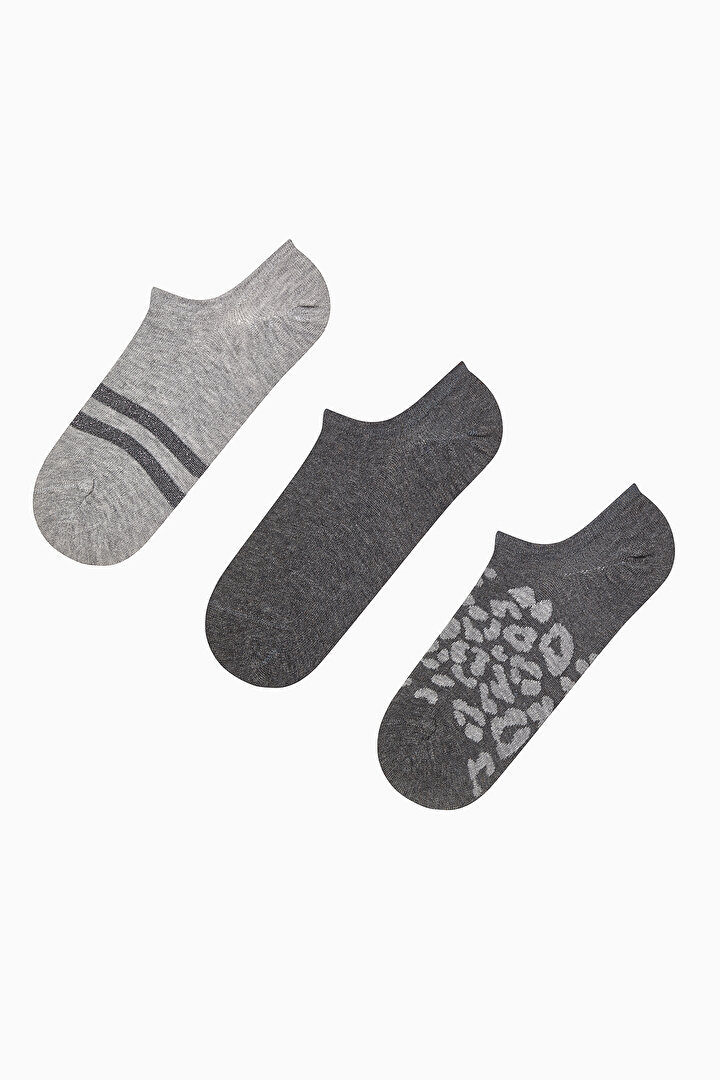 Leopard Shiny Stripe Grey 3in1 Sneaker Socks - 1