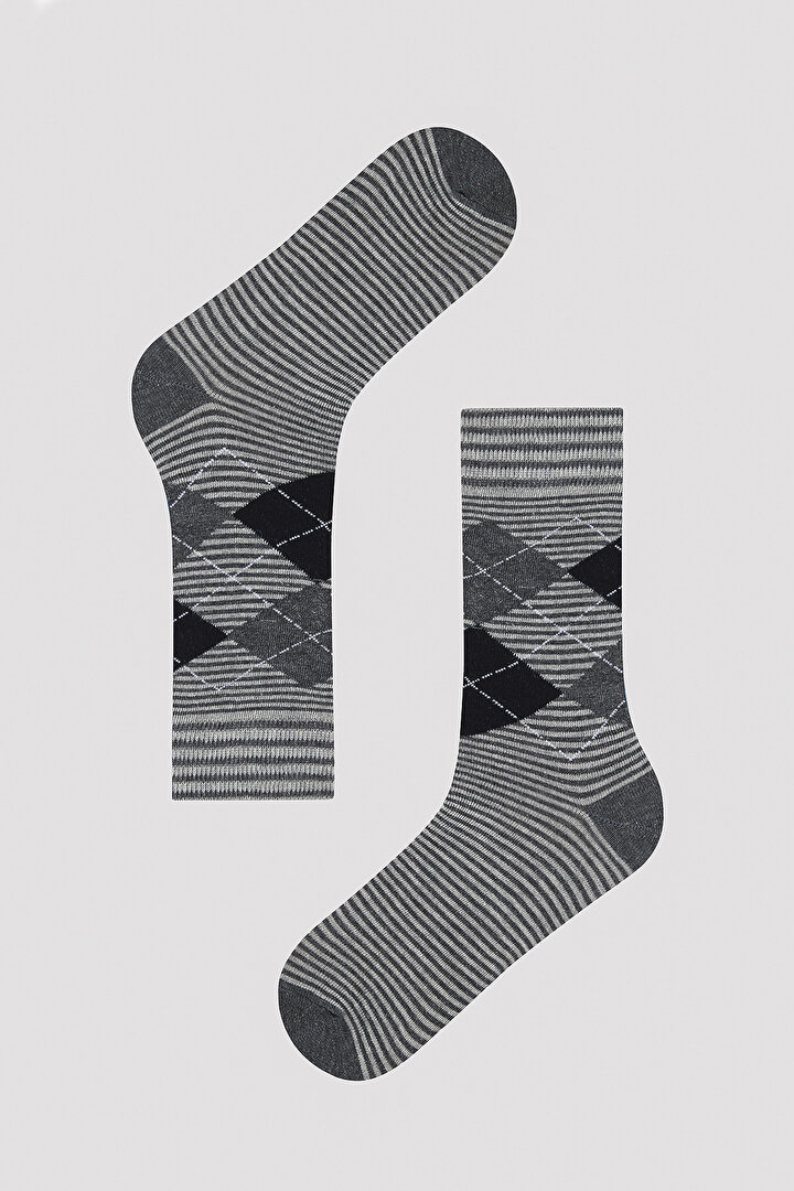 Man Diamond Pattern 3in1 Black-Grey Socks - 2
