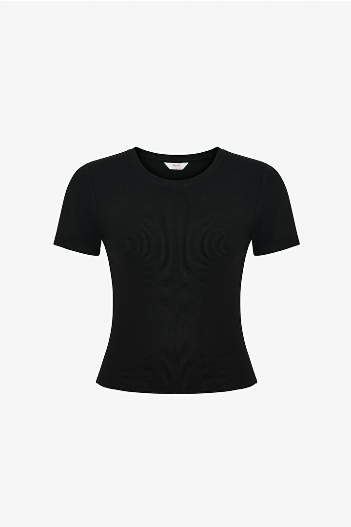 Black Crew Neck Crop T-Shirt - 1