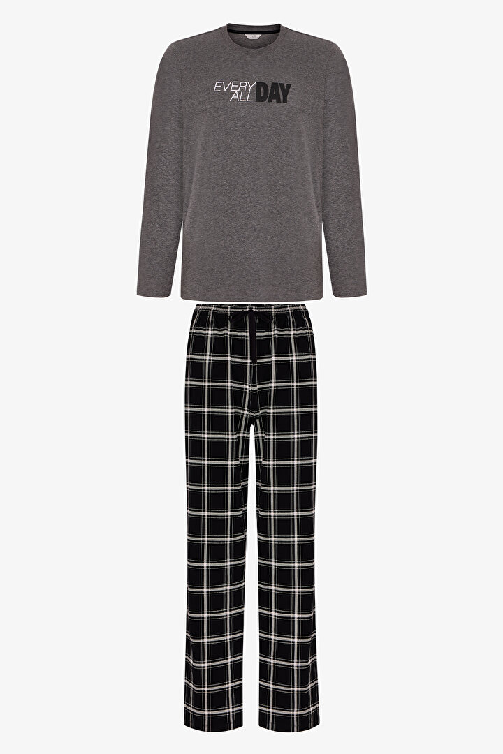 Erkek All Day Ekoseli Pantolon Uzun Kollu Pijama Takımı - 1