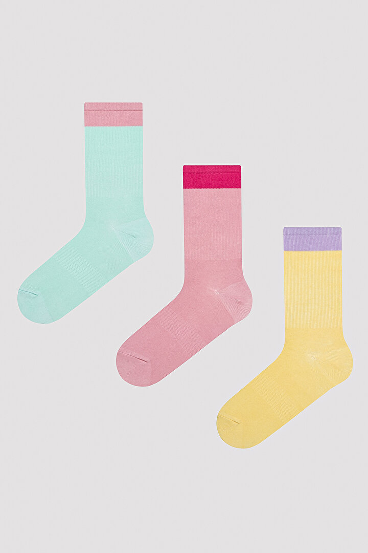 Colored Block Çok Renkli 3lü Soket Çorap - 1