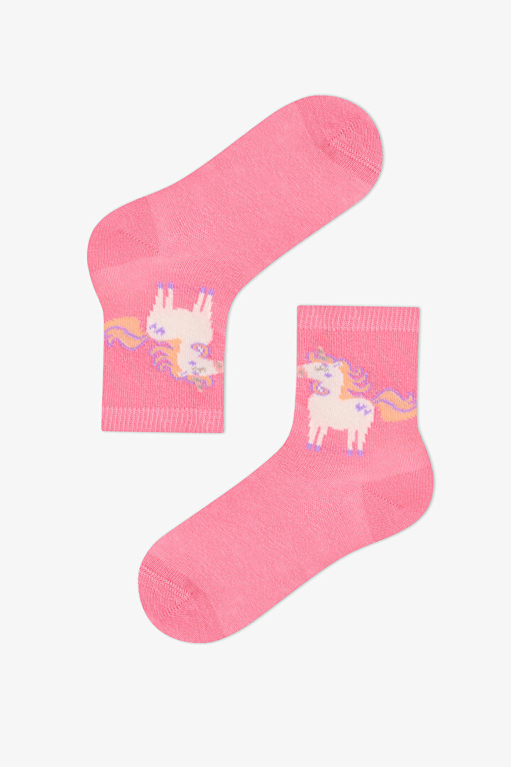 Kız Çocuk Unicorn Carousel Pamuklu 4 Çift Soket Çorap - 2
