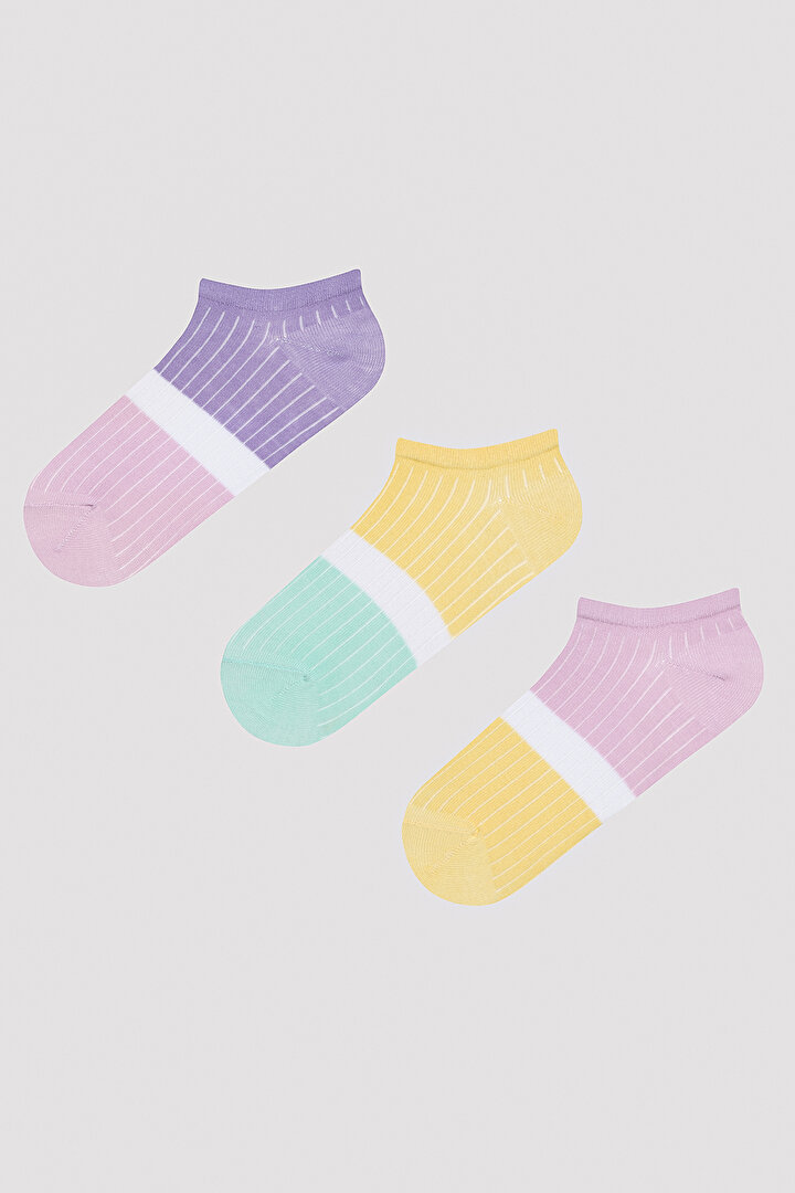 Color Block 3lü Soket Çorap - 1