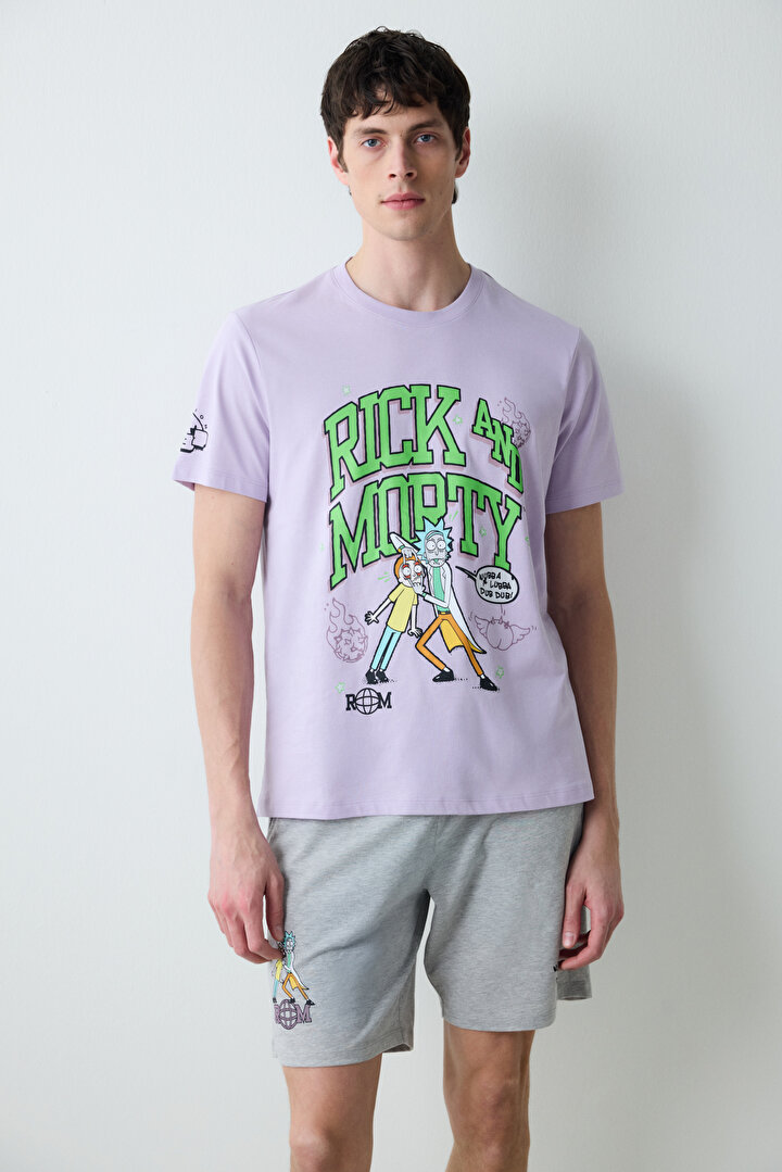 Rick and Morty Çok Renkli Şortlu Pijama Takımı - 1