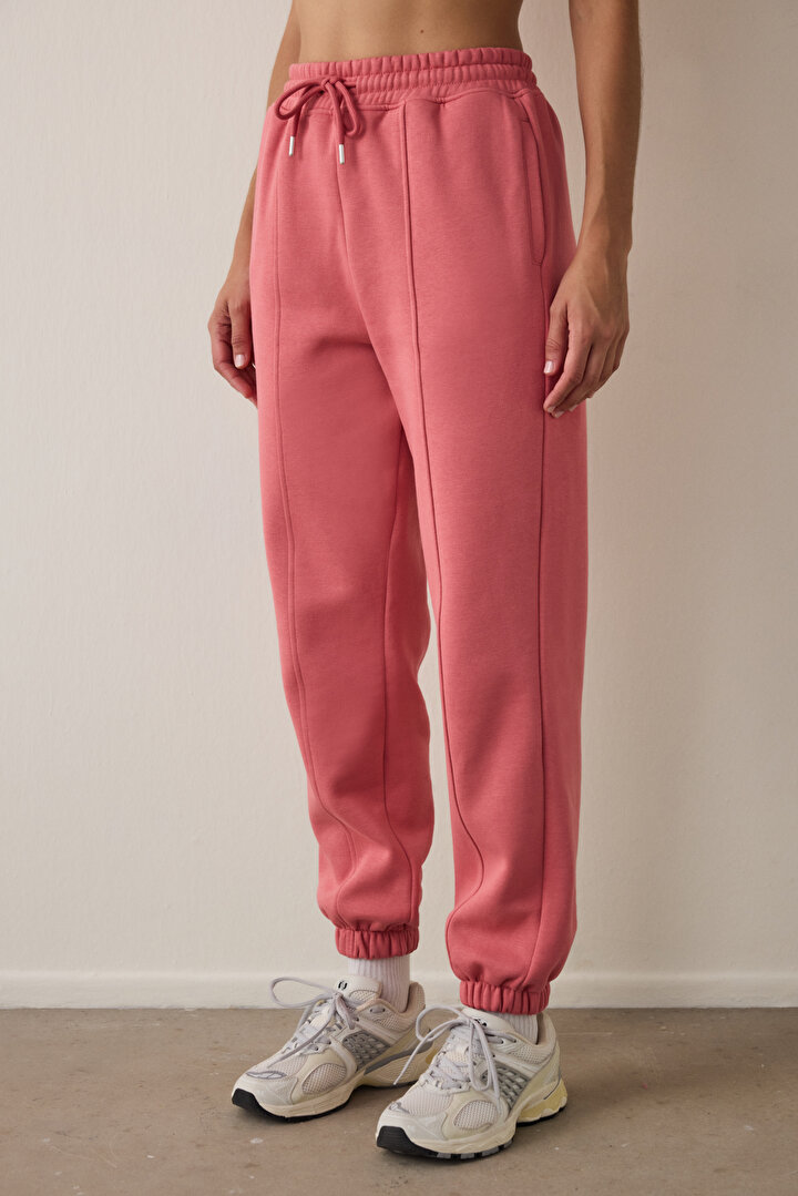 Çöl Gülü Oversize Orta Bel Çift Dikişli Jogger Eşofman Altı - 1