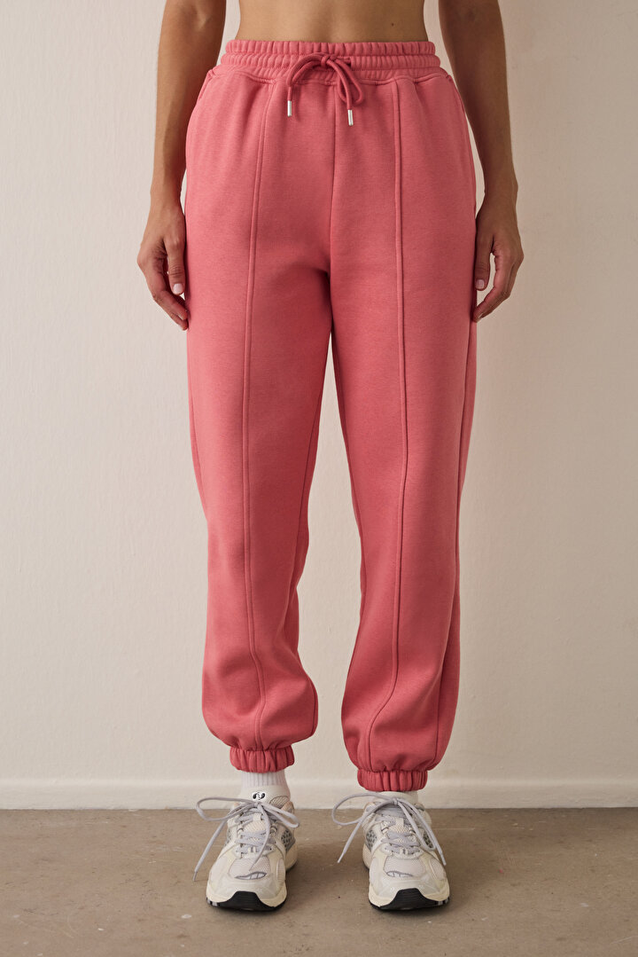 Çöl Gülü Oversize Orta Bel Çift Dikişli Jogger Eşofman Altı - 2