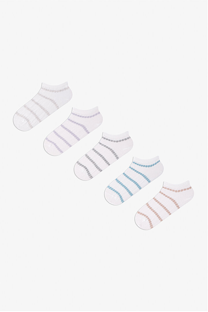 5 Pairs Seamless Toe Cotton Colorful Self-Patterned Footie Socks - 1