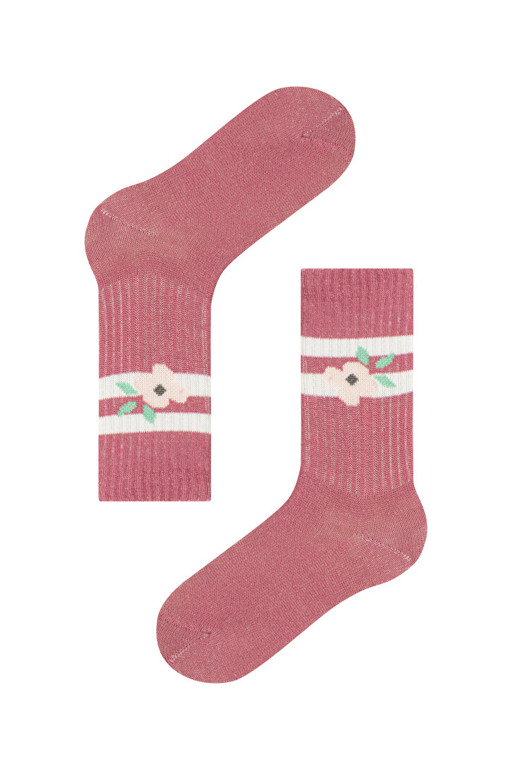 Floral Stripe 3lü Soket Çorap - 2