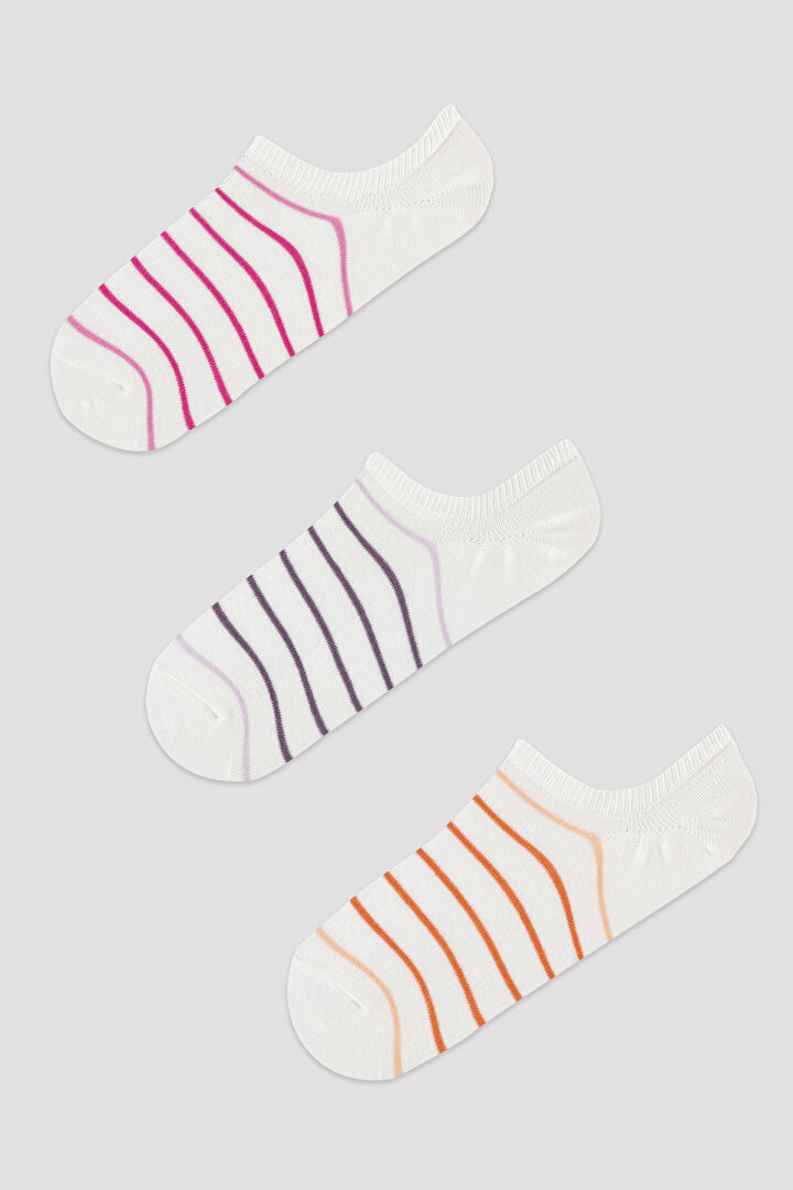 Üç Renkli Şeritli 3lü Sneaker Çorabı - 1