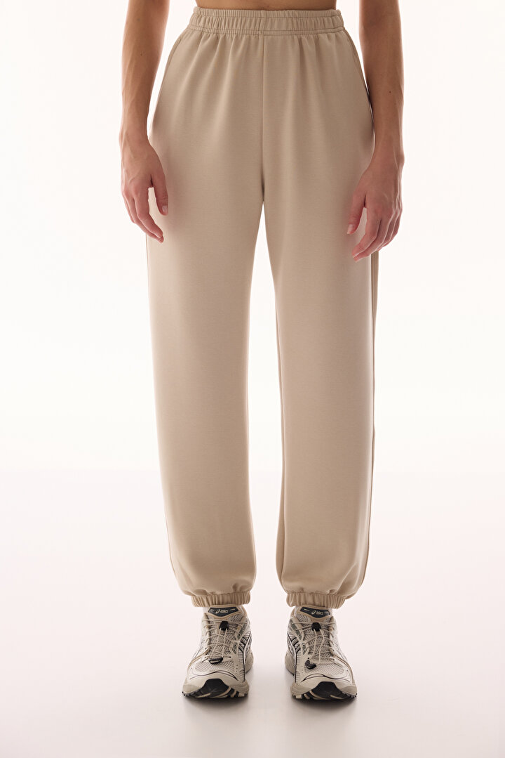 Beige Silky Feel Zipped Jogger Pants - 2