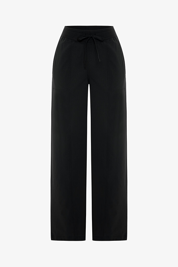 Black Oversize Normal Waist Laced Jogger Sweatpants - 1