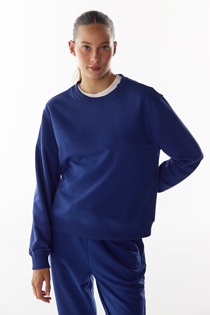 Lacivert Oversize Active Uzun Kollu Sweatshirt - 1