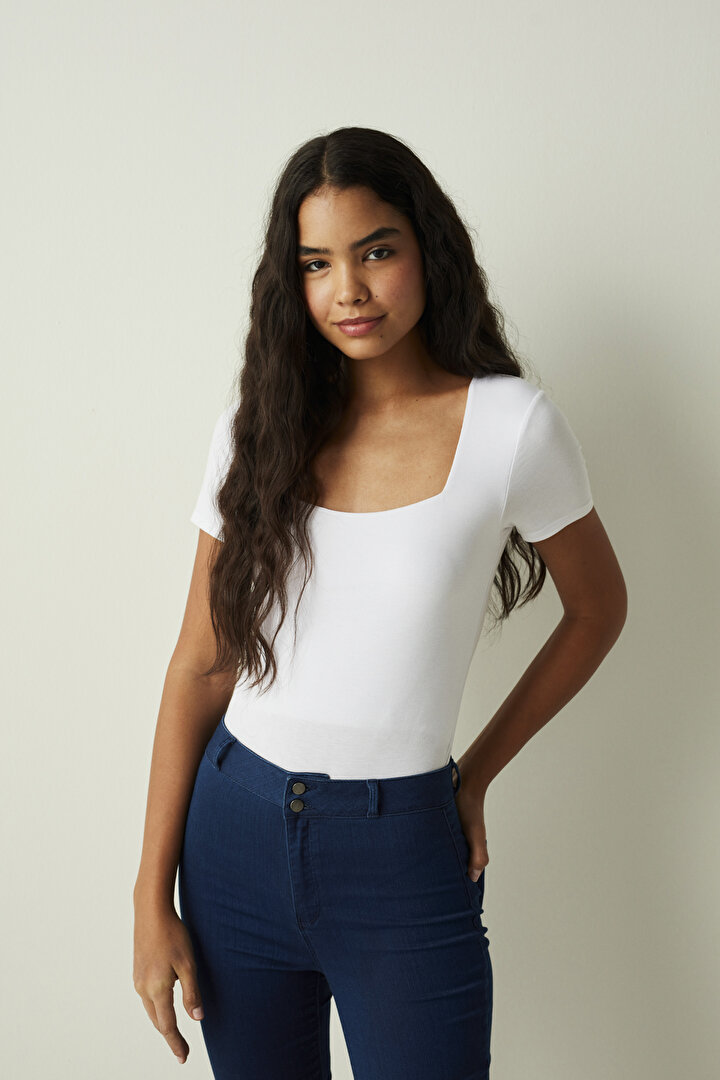 Optik Beyaz Square Neck Bodysuit - 1