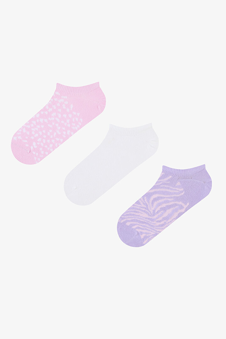 Animal Pattern Pink White  3in1 Sneaker Socks - 1