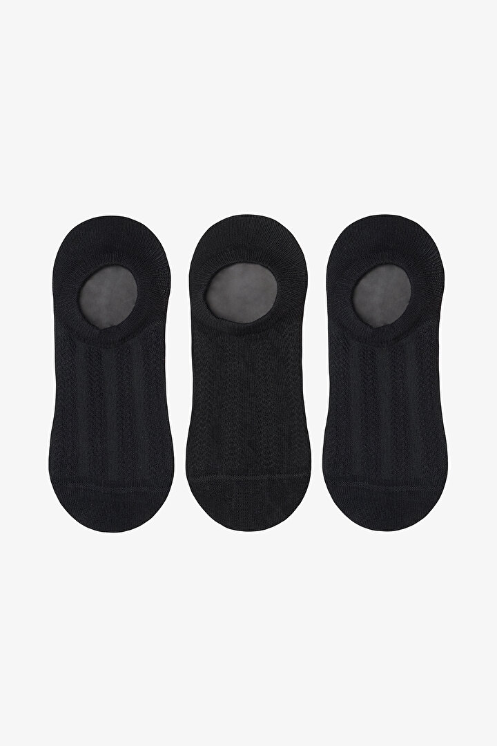 3 Çift Pamuklu Kendiden Desenli Sneaker Çorap - 1