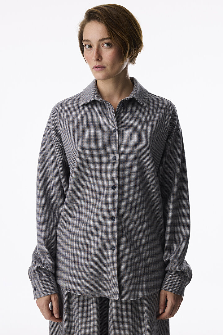 Houndstooth Relax Shirt Checked Long Sleeve Blouse - 2