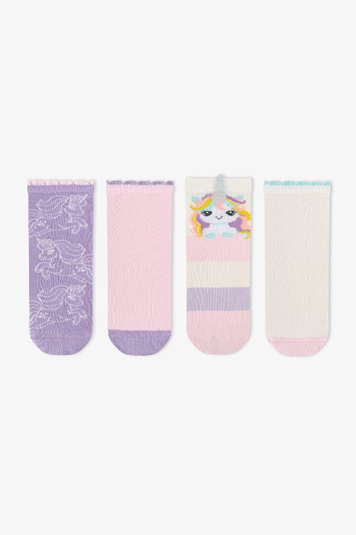 Girls' Unicorn Fantasy Cotton 4 Pack Ankle Socks - 1