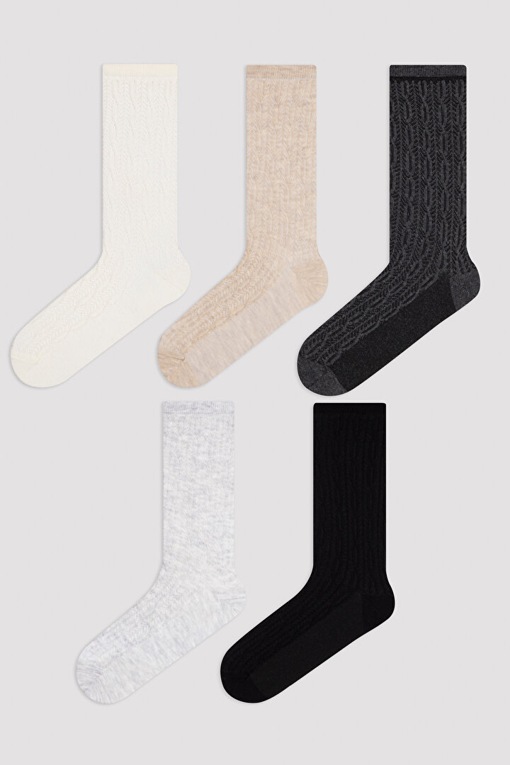 Çok Renkli Jakarlı 3'lü Soket Çorap - 1
