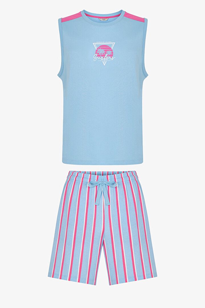 Erkek Renkli Surfer Şortlu Pijama Takımı - 1