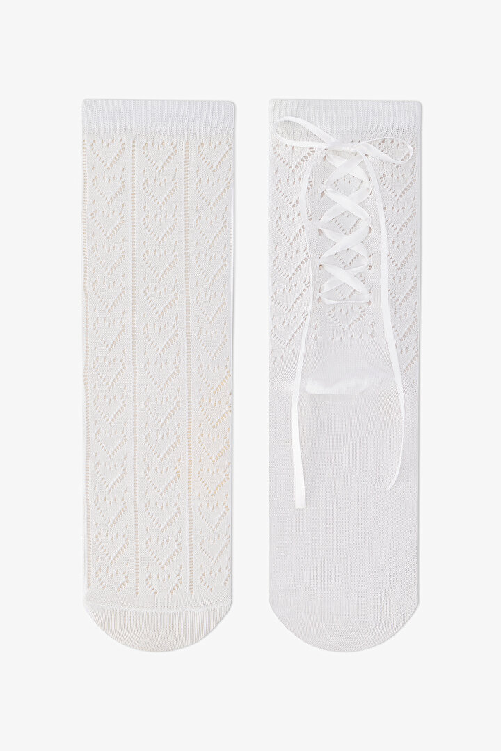 Beyaz Bowtie Colosio Soket Çorap - 1
