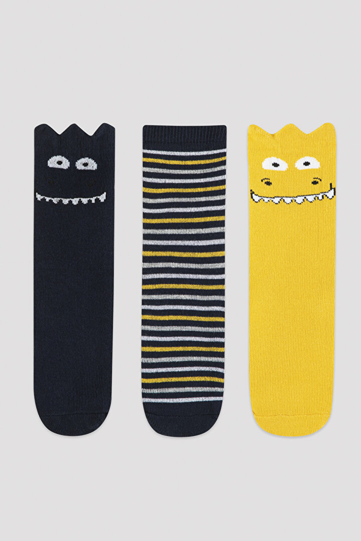 Multi Colour Boys Crazy Face 3in1 Soket Socks - 1