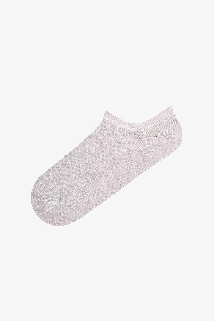 Grey Beige Classic Ribbed Cotton Jacquard 5 Pack Sneaker Socks - 2