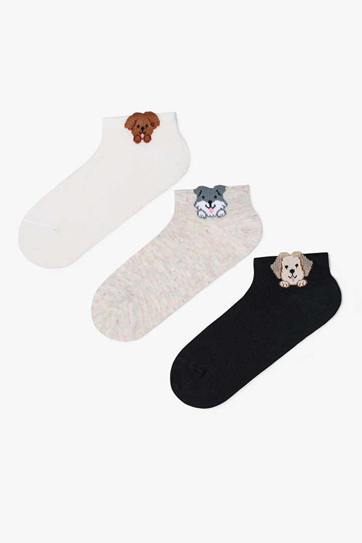 3 Pairs of Cotton 3D Animal Patterned Liner Socks - 1