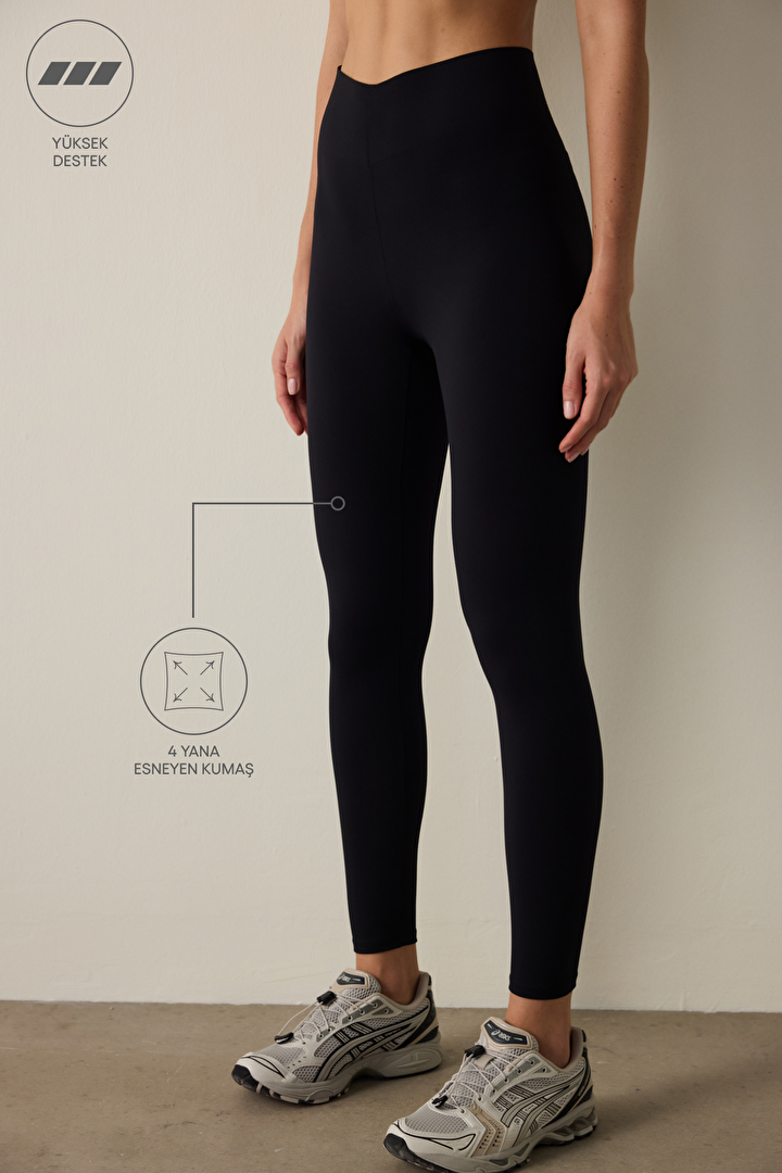 Black High Support Shaping High Waist Back Lock Leggings - 2
