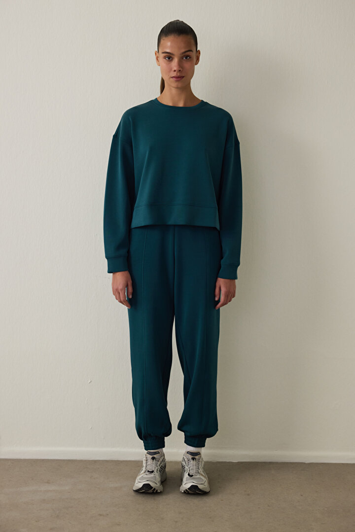 Koyu Yeşil Modal Şardonlu Sweatshirt - 1