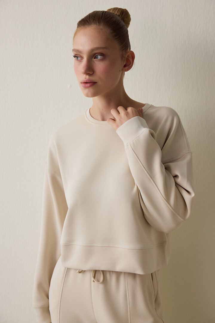 Beige Modal Brushed Sweatshirt - 1
