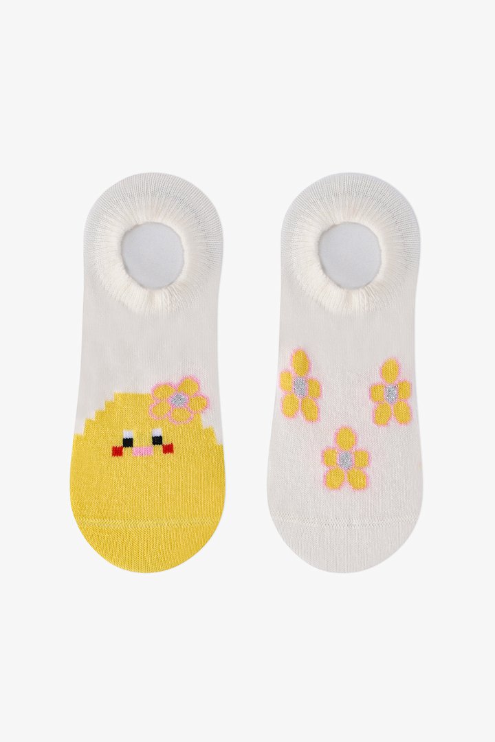 Girls' Marshmallow Floral Chicky 2-Pair Trainer Socks - 1