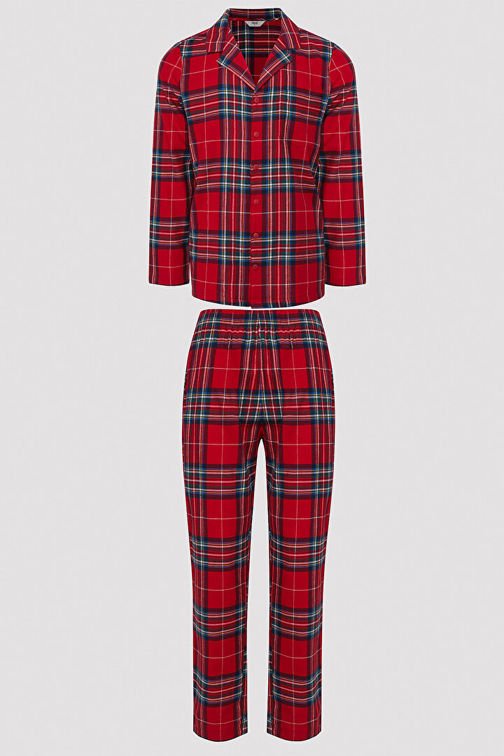 Kırmızı Kareli Gömlek Pantolon Kırmızı Pijama Takımı - 1