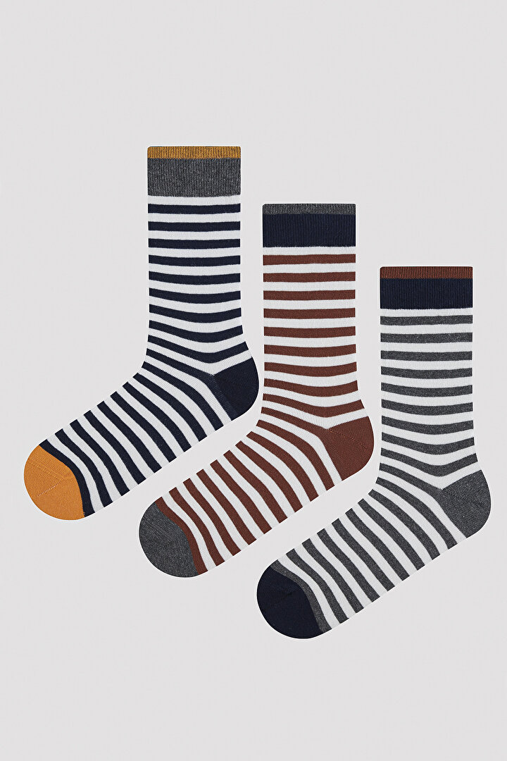 Erkek Çizgili 3lü Soket Çorap - 1