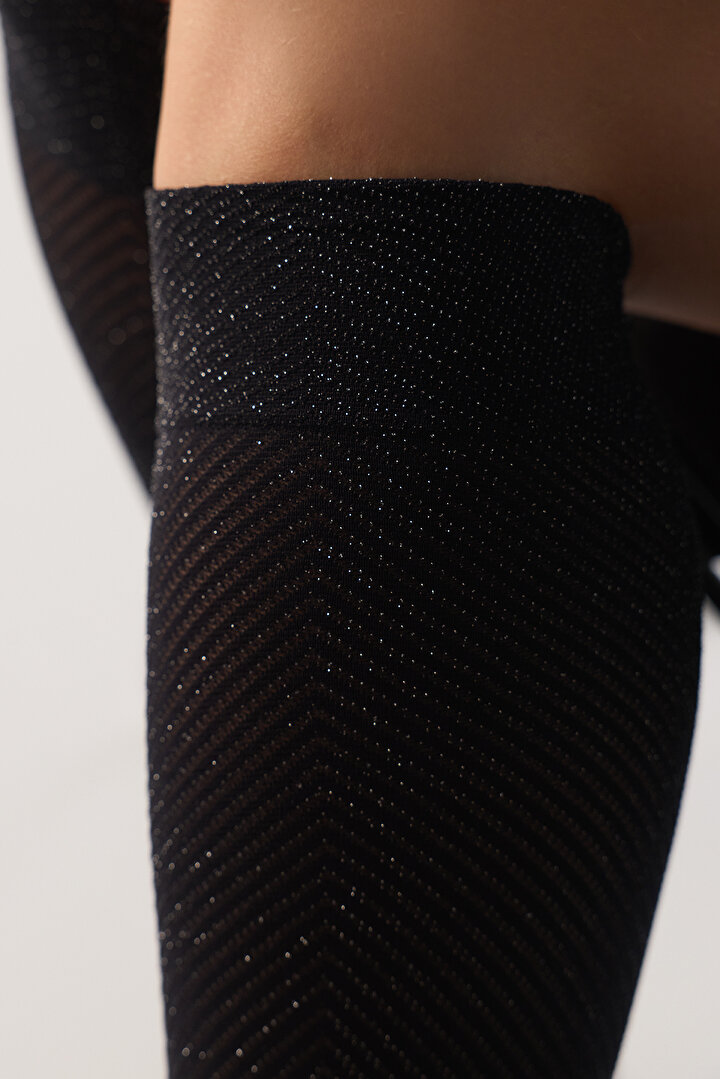 Black Triangle Geometric Print Footless Tights - 2