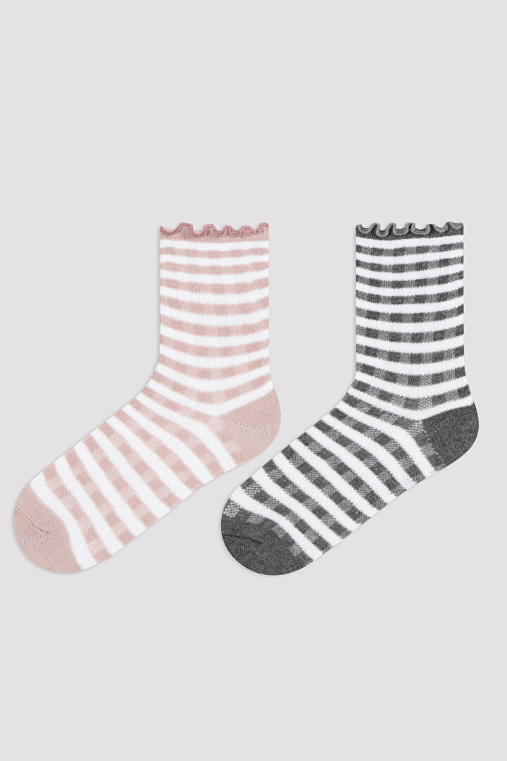Multi Colour Girls Line 2in1 Soket Socks - 1