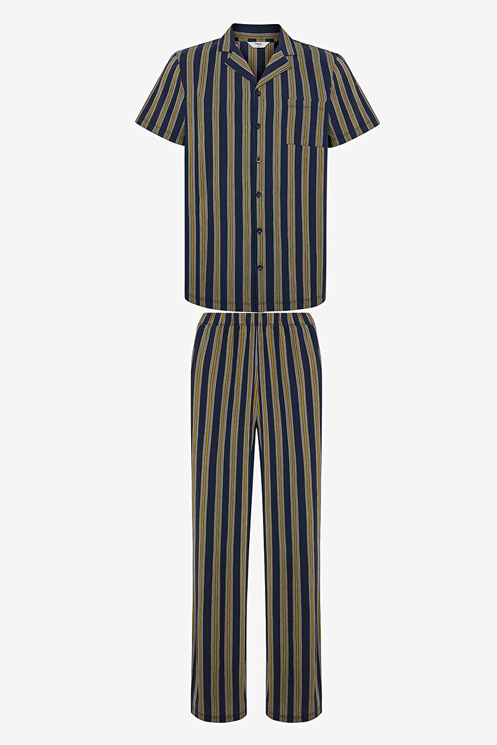 Stripe Çok Renkli Gömlek Pijama Takımı - 1