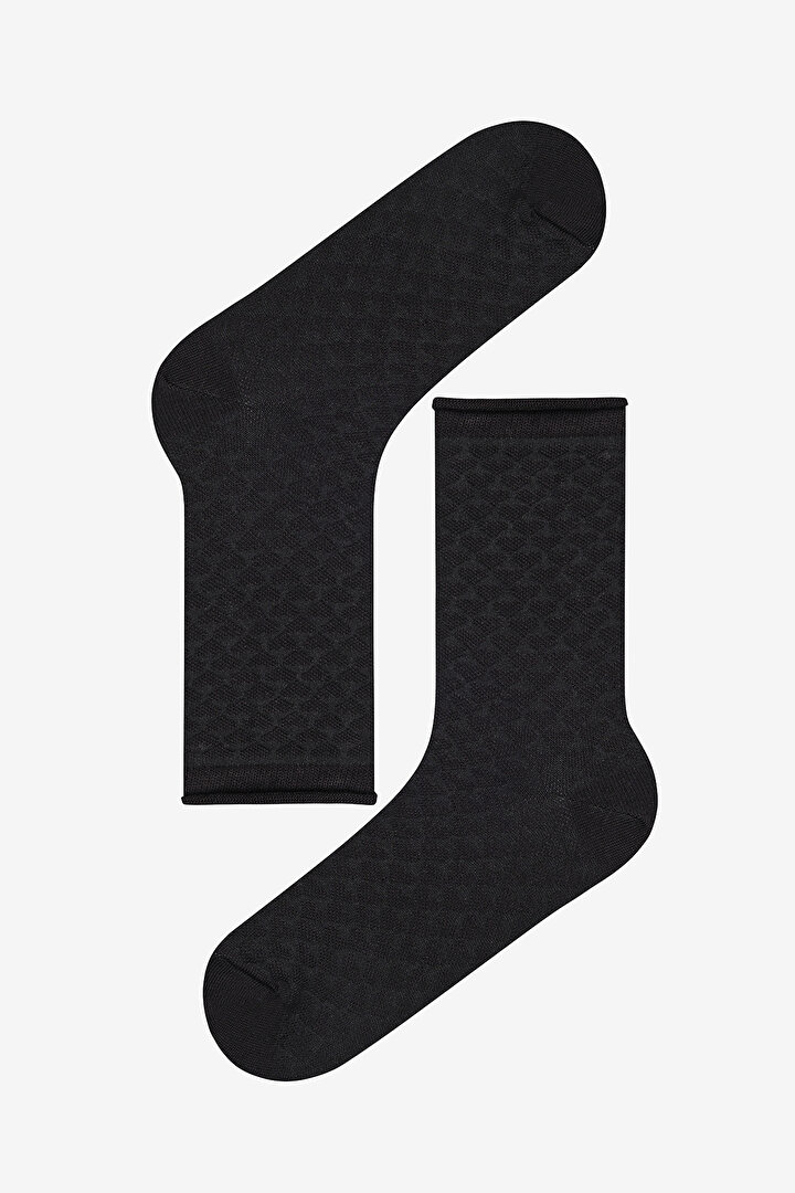 Heart Jacquard 3lü Siyah Gri Çok Renkli Soket Çorap - 3