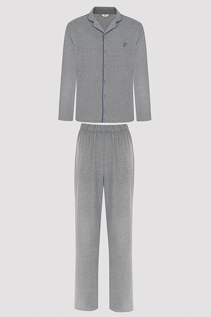 Classy Long Sleeve Shirt Pant PJ Set - 1