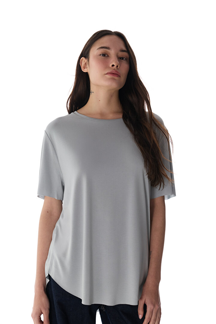 Gray Crew Neck Active T Shirt - 2