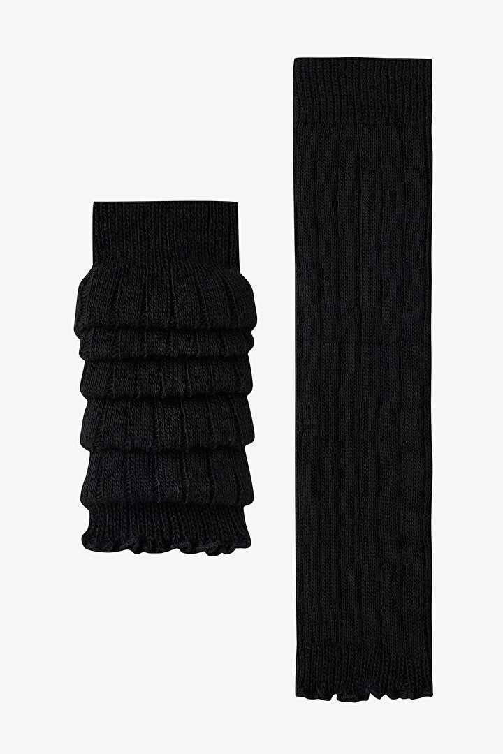 Black Warm Ruffle Leg Warmers - 1