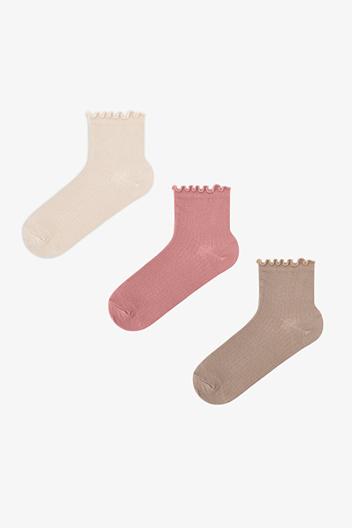 3 Çift Pamuklu Fırfırlı Soket Çorap - 1