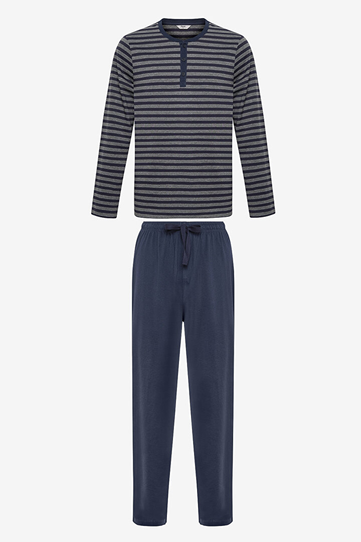 Navy Stripe Lacivert Pantolon Pijama Takımı - 1