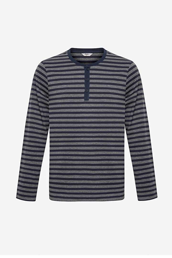 Navy Stripe Lacivert Pantolon Pijama Takımı - 2